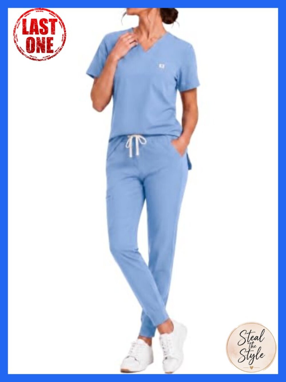 Women's V-Neck Scrub Set Stretch Joggers Zip Pocket Medical Uniform